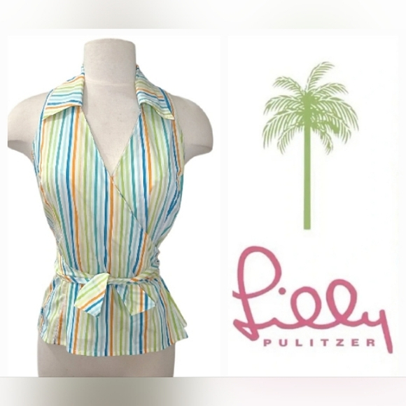 Lilly Pulitzer Tops - Lilly Pulitzer Vintage WHITE LABEL Multi Color Striped Sleeveless Wrap Top Sz 2